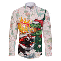 Cheer Santa Claus T-Rex Family Matching Puletasi and Hawaiian Shirt Merry Beermas Christmas - Wonder Print Shop