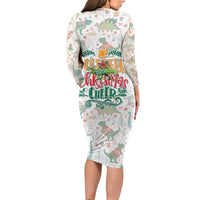 Cheer Santa Claus T-Rex Long Sleeve Bodycon Dress Merry Beermas Christmas - Wonder Print Shop
