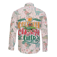 Cheer Santa Claus T-Rex Long Sleeve Button Shirt Merry Beermas Christmas - Wonder Print Shop