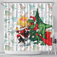 Cheer Santa Claus T-Rex Shower Curtain Merry Beermas Christmas