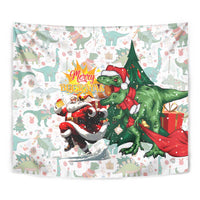 Cheer Santa Claus T-Rex Tapestry Merry Beermas Christmas - Wonder Print Shop