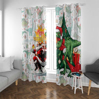 Cheer Santa Claus T-Rex Window Curtain Merry Beermas Christmas - Wonder Print Shop