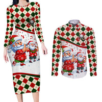 Santa Golf Club Couples Matching Long Sleeve Bodycon Dress and Long Sleeve Button Shirt Christmas Winter Style - Wonder Print Shop
