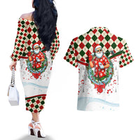 Santa Golf Club Couples Matching Off The Shoulder Long Sleeve Dress and Hawaiian Shirt Christmas Winter Style - Wonder Print Shop