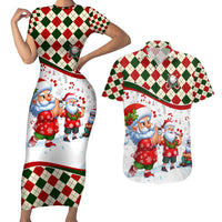 Santa Golf Club Couples Matching Short Sleeve Bodycon Dress and Hawaiian Shirt Christmas Winter Style - Wonder Print Shop