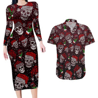 Xmas Skulls Love Christmas Cocktails Couples Matching Long Sleeve Bodycon Dress and Hawaiian Shirt - Wonder Print Shop