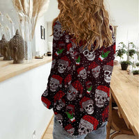 Xmas Skulls Love Christmas Cocktails Women Casual Shirt - Wonder Print Shop