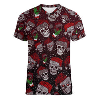 Xmas Skulls Love Christmas Cocktails Women V-Neck T-Shirt - Wonder Print Shop