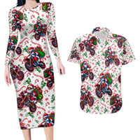 BRAAAP! Motorbike Santa Christmas Couples Matching Long Sleeve Bodycon Dress and Hawaiian Shirt - Wonder Print Shop