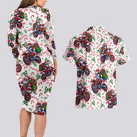 BRAAAP! Motorbike Santa Christmas Couples Matching Long Sleeve Bodycon Dress and Hawaiian Shirt - Wonder Print Shop