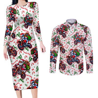 BRAAAP! Motorbike Santa Christmas Couples Matching Long Sleeve Bodycon Dress and Long Sleeve Button Shirt - Wonder Print Shop