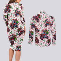 BRAAAP! Motorbike Santa Christmas Couples Matching Long Sleeve Bodycon Dress and Long Sleeve Button Shirt - Wonder Print Shop
