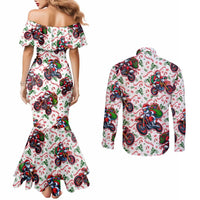BRAAAP! Motorbike Santa Christmas Couples Matching Mermaid Dress and Long Sleeve Button Shirt