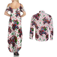 BRAAAP! Motorbike Santa Christmas Couples Matching Summer Maxi Dress and Long Sleeve Button Shirt - Wonder Print Shop