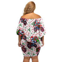 BRAAAP! Motorbike Santa Christmas Off Shoulder Short Dress - Wonder Print Shop