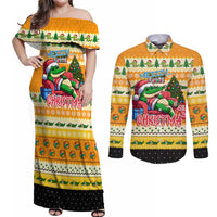 Crocodile Mezzy Christmas Couples Matching Off Shoulder Maxi Dress and Long Sleeve Button Shirt Funny Style - Wonder Print Shop