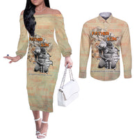 Personalized Father And Son Couples Matching Off The Shoulder Long Sleeve Dress and Long Sleeve Button Shirt Gift for Dad