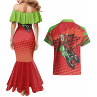 Braaap Couples Matching Mermaid Dress and Hawaiian Shirt Motorcross Santa Christmas - Wonder Print Shop