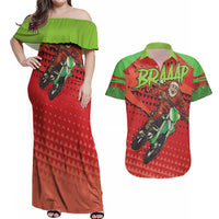 Braaap Couples Matching Off Shoulder Maxi Dress and Hawaiian Shirt Motorcross Santa Christmas - Wonder Print Shop