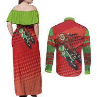 Braaap Couples Matching Off Shoulder Maxi Dress and Long Sleeve Button Shirt Motorcross Santa Christmas - Wonder Print Shop