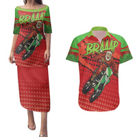 Braaap Couples Matching Puletasi and Hawaiian Shirt Motorcross Santa Christmas - Wonder Print Shop