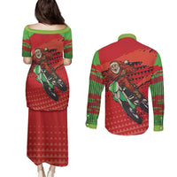 Braaap Couples Matching Puletasi and Long Sleeve Button Shirt Motorcross Santa Christmas - Wonder Print Shop
