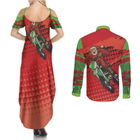 Braaap Couples Matching Summer Maxi Dress and Long Sleeve Button Shirt Motorcross Santa Christmas - Wonder Print Shop