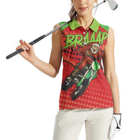 Braaap Women Sleeveless Polo Shirt Motorcross Santa Christmas - Wonder Print Shop