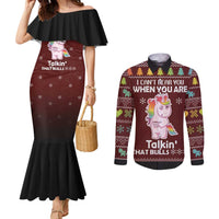 Cant Hear You Unicorn Christmas Couples Matching Mermaid Dress and Long Sleeve Button Shirt