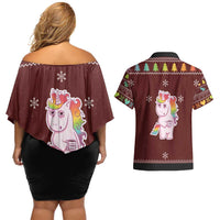 Cant Hear You Unicorn Christmas Couples Matching Off Shoulder Short Dress and Hawaiian Shirt - Wonder Print Shop