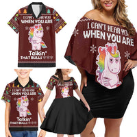 Cant Hear You Unicorn Christmas Family Matching Off Shoulder Short Dress and Hawaiian Shirt - Wonder Print Shop