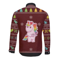 Cant Hear You Unicorn Christmas Long Sleeve Button Shirt - Wonder Print Shop