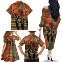 Black Power Fists of Freedom Family Matching Off The Shoulder Long Sleeve Dress and Hawaiian Shirt African American 1968