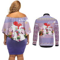 Unicorn Naughty List Couples Matching Off Shoulder Short Dress and Long Sleeve Button Shirt Christmas Funny - Wonder Print Shop