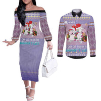 Unicorn Naughty List Couples Matching Off The Shoulder Long Sleeve Dress and Long Sleeve Button Shirt Christmas Funny