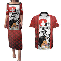Switzerland Bernese Mountain Dog Couples Matching Puletasi and Hawaiian Shirt Edelweiss Coat Of Arms