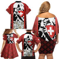 Switzerland Bernese Mountain Dog Family Matching Off Shoulder Short Dress and Hawaiian Shirt Edelweiss Coat Of Arms