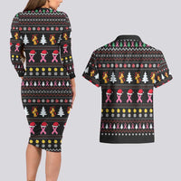 Christmas Tree Breast Cancer Couples Matching Long Sleeve Bodycon Dress and Hawaiian Shirt Survivor - Wonder Print Shop
