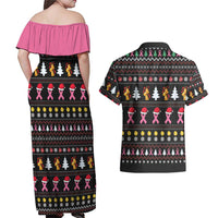 Christmas Tree Breast Cancer Couples Matching Off Shoulder Maxi Dress and Hawaiian Shirt Survivor - Wonder Print Shop