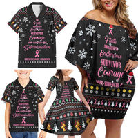 Christmas Tree Breast Cancer Family Matching Off Shoulder Short Dress and Hawaiian Shirt Survivor - Wonder Print Shop