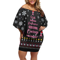 Christmas Tree Breast Cancer Family Matching Off Shoulder Short Dress and Hawaiian Shirt Survivor - Wonder Print Shop