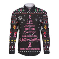 Christmas Tree Breast Cancer Long Sleeve Button Shirt Survivor - Wonder Print Shop