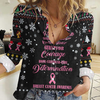 Christmas Tree Breast Cancer Women Casual Shirt Survivor - Wonder Print Shop