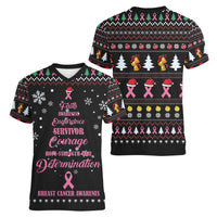 Christmas Tree Breast Cancer Women V-Neck T-Shirt Survivor - Wonder Print Shop