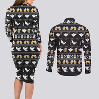 Christmas Boo Beer Couples Matching Long Sleeve Bodycon Dress and Long Sleeve Button Shirt I'm Just Here For The Boos - Wonder Print Shop