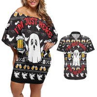 Christmas Boo Beer Couples Matching Off Shoulder Short Dress and Hawaiian Shirt I'm Just Here For The Boos - Wonder Print Shop