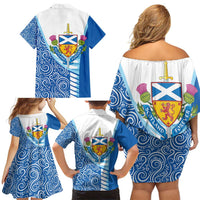 Scotland Forever Family Matching Off Shoulder Short Dress and Hawaiian Shirt Thistle Lion Rampant