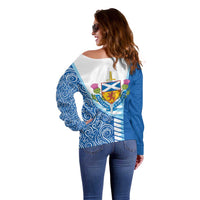 Scotland Forever Off Shoulder Sweater Thistle Lion Rampant