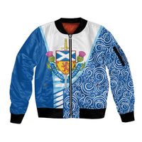 Scotland Forever Sleeve Zip Bomber Jacket Thistle Lion Rampant - Wonder Print Shop