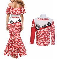 Canada Couples Matching Mermaid Dress and Long Sleeve Button Shirt Summer Hibiscus Tropical Flower